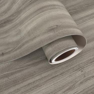 Imagem de VaryPaper Papel de contato de madeira marrom cinza rústica de 39,9 cm x 199,9 cm para bancadas, à prova d'água, autoadesivo, papel de parede de madeira sintética, descascar e colar, envoltório de