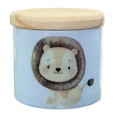 Imagem de Pote Menor para Kit higiene bebê Safari - Peça Porcelana Tampa Pinus -