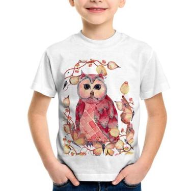 Imagem de Camiseta Infantil Coruja e Folhas - Foca na Moda, Branco, 4
