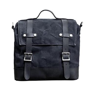 Imagem de Bolsa lateral de locomotiva retrô para motocicleta, bolsa lateral universal à prova d'água, bolsa de lona para motocicleta, bolsa de selim de cavaleiro, capa superior de motocicleta (preto)
