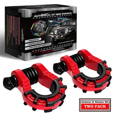 Imagem de AUTMATCH Manilha de anel D Mega Shackle de 1,9 cm (pacote com 2) 68.000Ibs Resistência à ruptura com pino de parafuso de 7/20.3 cm e isolador de manilha e kit de arruelas para guincho de correia de
