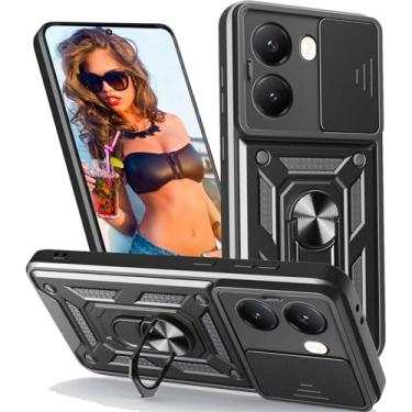 Imagem de Ephoou Capa protetora para Xiaomi Poco X7 Pro/Redmi Turbo 4, proteção à prova de choque de grau militar com capa deslizante para câmera e suporte magnético giratório de 360° para Xiaomi Poco X7 Pro