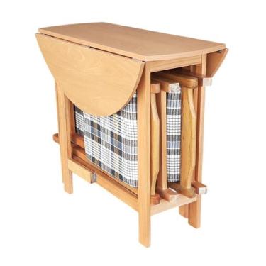 Imagem de Conjunto Prático Mesa e 4 Cadeiras Dobrável Mel, Estofado Bar-Cozinha-