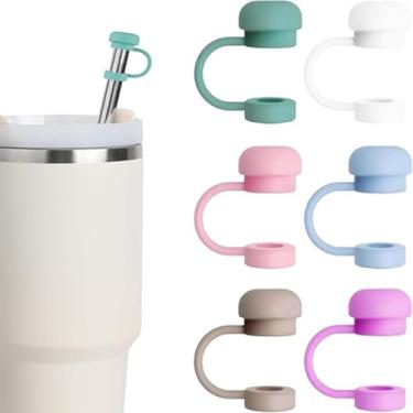 Imagem de Capas de canudo de silicone de 6 cores compatíveis com copos Stanley - tampas de canudo à prova de poeira para copos e garrafas de água de 30 e 1,134 g, tampas de ponta de canudo reutilizáveis à prova