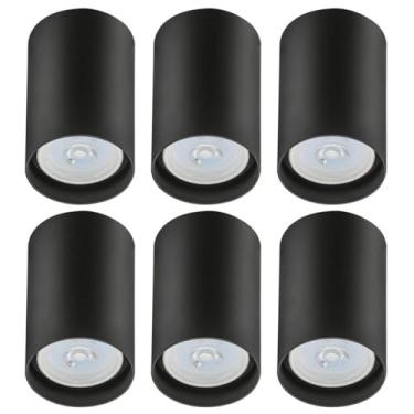 Imagem de Kit 6 Spots de Sobrepor Zoom Pretos Luminária de Teto Redonda 8x12,5cm Bivolt 1 Lâmpada PAR20