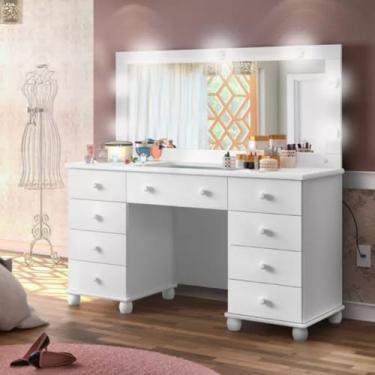 Imagem de Penteadeira Camarim 09 Gavetas Branco Com Espelho e Leds Para Maquiagem