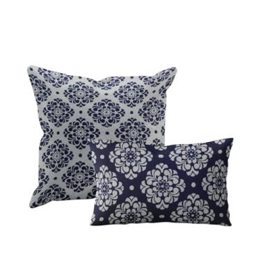 Imagem de kit 2 Capas Almofada Tear Alto Padrão luxo 60x60 + 30x50 Vr (KIT A 06 Azul Escuro Marinho Areia marfim nude - KIT A SOFA ENCOSTO ALGODAO JACQUARD)