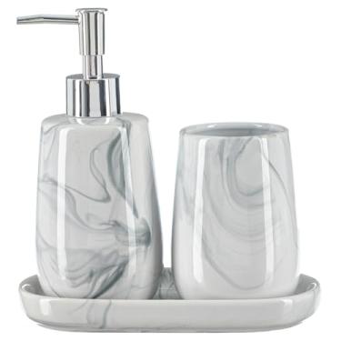 Imagem de Kit Lavabo Banheiro Luxo Marmorizado Dispenser Líquido / 482