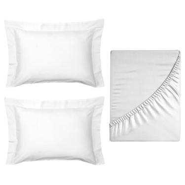 Imagem de Jogo de Cama 300 Fios 100% Algodão Lençol Percal 3 Peças - Bem Lunar (Branco, King)