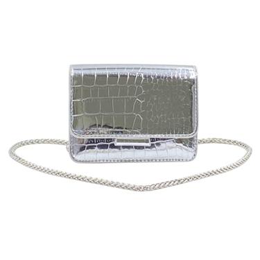 Imagem de RYSITONAE Bolsa transversal prateada com alça de mão Y2K Mini bolsas clutch para mulheres elegantes, prata