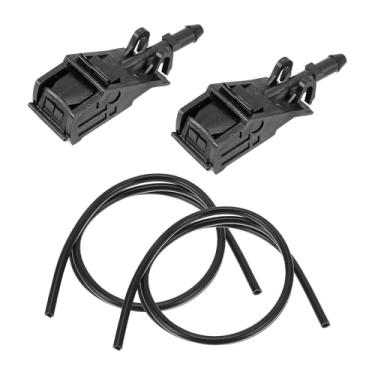 Imagem de A ABSOPRO Kit de bocal de lavador de para-brisa para VW Polo 2001-2012 Bocais de pulverização de para-brisa limpador de spray jato Nº 6E0955985A/6E0955985B 2 peças Mangueira de fluido de 1 metro
