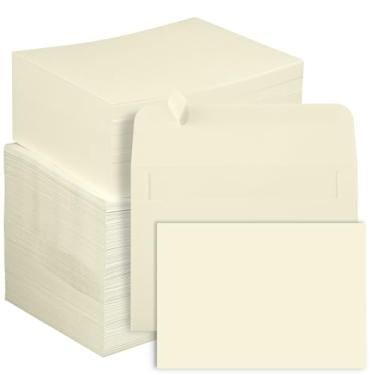Imagem de Conjunto de 200 cartões de notas e envelopes em branco creme, 12,5 x 17,8 cm, com envelopes A7 cartolina branca autoselável para impressão com envelopes, kit de convites de casamento em branco para