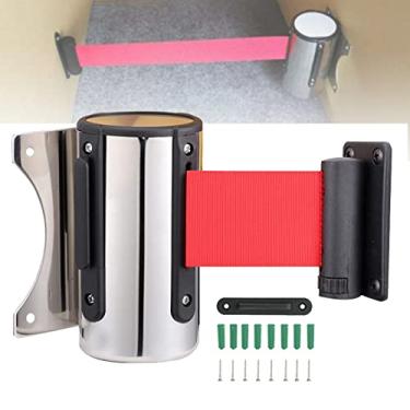 Imagem de Cinto de barreira de segurança/segurança montado na parede, suporte de parede vermelho esportivo fita retrátil de aço inoxidável para aeroportos, bancos, restaurantes e hotéis (2/3/5 m)