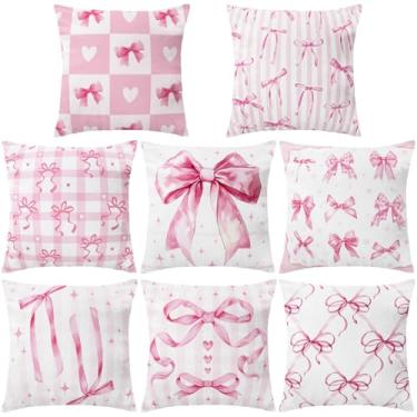 Imagem de SmoothNovelty 8 peças de capas de travesseiro com laço rosa 45,7 x 45,7 cm, coquete rosa, decoração de quarto, conjunto de fronhas de arco, decoração de quarto, decoração de quarto e sofá
