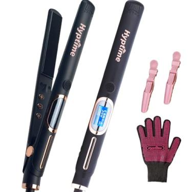 Imagem de Hyptime 1 Polegada Cerâmica Flat Iron Straightener 500 ° F Titanium Flat Irons para Cabelo Curto Íons Negativos Mini 2 em 1 Curler 10s Aquecimento Rápido Digital Controle de Temperatura Ajustável Auto Off