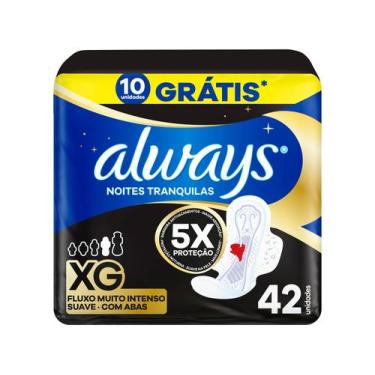 Imagem de Absorvente Noturno Always Noites Tranquilas Suave XG com Abas 42 Unida
