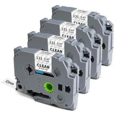 Imagem de Tz-131 12 mm 0,47 fita laminada transparente TZ compatível com Brother P-Touch TZe-131 TZe fita de etiqueta preta em refil transparente para Ptouch PT-D220 PT-H110 Pt-D210, 1/2 polegada x 8 m, pacote