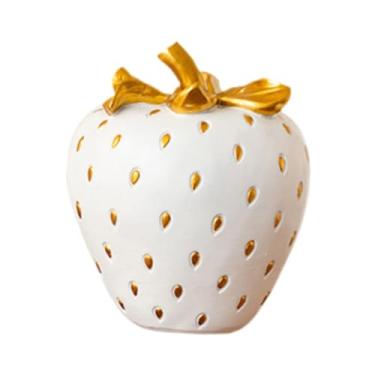 Imagem de WeiLaiKeQi Morango Fruta Fracurina Morango Decoração Decorativa Decoração Moderna de Fruta Modelo de Frutas para Fruta para Partimento Home Escritório, Ouro Branco