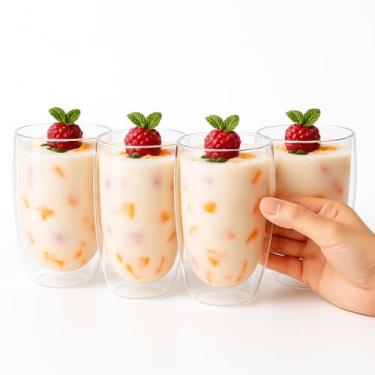 Imagem de Kit Copo Parede Dupla Camada 450ml Vidro Duplo Borossilicato Transparente Grande Suco Refrigerante Chopp Cerveja Café Chá Isolante Térmico (1,2,3,4,5 ou 6un) (04)