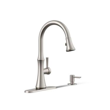 Imagem de KOHLER Torneira de cozinha R28706-SD-VS Kaori com pulverizador de puxar para baixo e dispensador de sabonete, inoxidável vibrante