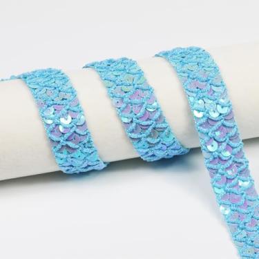 Imagem de 12 jardas - Acabamento longo de fita de lantejoulas azul-celeste, medindo 22 mm (0,86 polegadas) de largura. Ideal para projetos de costura, artesanato DIY, fantasia e decoração de casa (azul celeste)