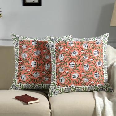 Imagem de Ridhi Conjunto de 2 capas de almofada de algodão decorativas de casa de fazenda moderna com borda rosa salmão escuro com borda para sofá, cama, sala de estar, primavera, decoração de casa, 45,7 x 45,7