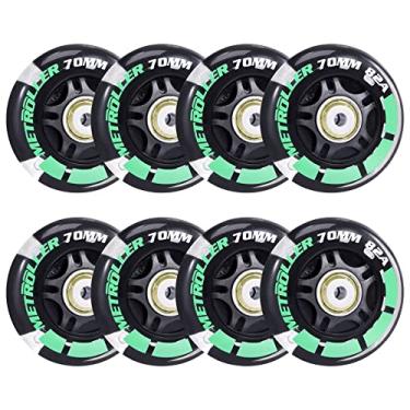 Imagem de METROLLER Pacote com 8 rodas de skate em linha 82A iluminadas de 70 mm com rolamento ABEC-7, rodas de substituição para skate interno e externo sem ferramenta