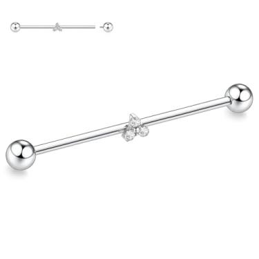 Imagem de PEAKLINK Brinco industrial de titânio G23 14G brinco industrial rosca interna barra industrial 38 mm Helix cartilagem brinco com barra de andaime longo CZ