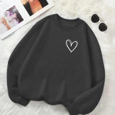 Imagem de Blusa de Frio Feminina GOLA CARECA Estamp Coração Linhas Delicado Româ
