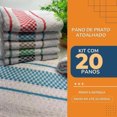 Imagem de Pano de Prato Copa Atoalhado de Ótima Absorção Kit com 20 Panos - BRK