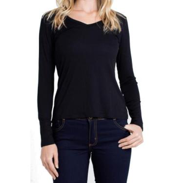 Imagem de Blusa feminina manga longa gola V Tribo Livre, Preto, GG
