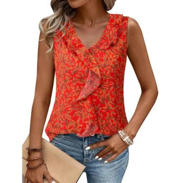 Imagem de Blusa Gaharu Casual Business Tops Feminina Sem Mangas Vermelha XXL