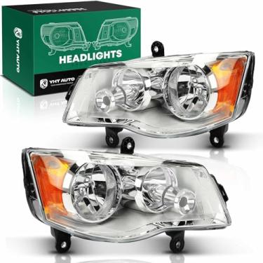 Imagem de YHTAUTO 2 peças de montagem de faróis para Chrysler Town & Country, 2011-2020 Dodge Grand Caravan Head Lights Lâmpadas Clear Lens Chrome Housing Micro-prisma Refletor Faróis Aprovado pelo DOT