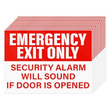Imagem de YIKIADA Pacote com 10 adesivos de alarme de segurança apenas para saída de emergência soará se a porta for aberta, 25 x 18 cm, placas de aviso de segurança, autoadesivas, vinil, à prova d'água