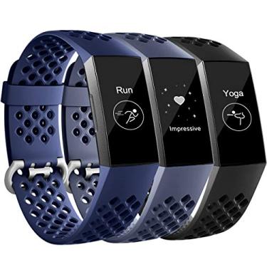 Imagem de Maledan Pulseiras esportivas compatíveis com Fitbit Charge 3 e Charge 4 masculinas e femininas, pulseira de silicone respirável de substituição com orifícios de ar para rastreador fitness Charge