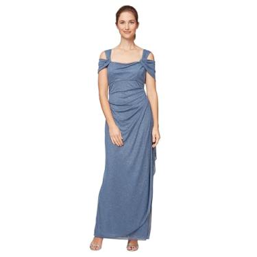 Imagem de Alex Evenings Vestido feminino longo com ombro vazado, mãe da noiva, Glitter azul empoeirado, 38