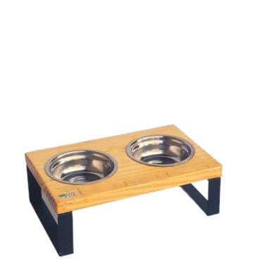 Imagem de Suporte Duplo Elevado Comedouro Bebedouro Alimentador Pet Cachorro Gato Comedor Pote Inox Tigela(Médio)