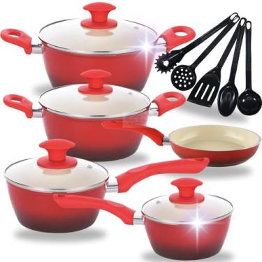 Imagem de Kit Jogo de Panelas 10 Peças Indução Blue Red Revestido em Cerâmica An