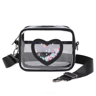 Imagem de Bolsa transversal transparente para mulheres, meninas, estádios, bolsa infantil aprovada em formato de coração, bolsa pequena para moedas, Preto, P