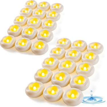 Imagem de Auemaniliy Pacote com 48 velas flutuantes de 5 cm, vela flutuante de LED sem chama, ativada por água, 200 horas, para centros de mesa, banheira, piscina, fonte