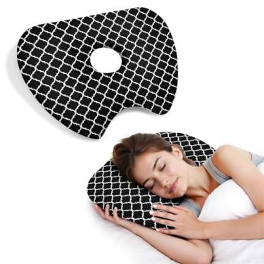 Imagem de BVOKQUC Travesseiro de piercing de orelha para dormir de lado, travesseiros com furos para dor de ouvido, travesseiro de donut para adultos, CNH, alívio de dor de ouvido, almofada de pressão e