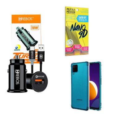 Imagem de Kit Carregador Veicular Turbo 18w com Capinha Samsung M12 + Película 9