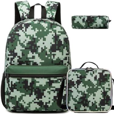 Imagem de Oruiji Mochila escolar para meninas de 8 a 12 anos, mochila com lancheira de volta às aulas, Camuflagem preta, 16*11.8*6.7 inches