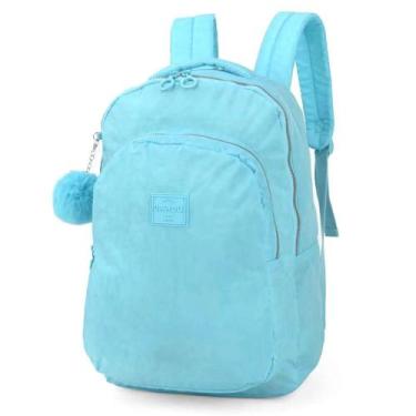 Imagem de Mochila Grande Tecido Crinkle Up4you com Chaveiro Pompom, Turquesa