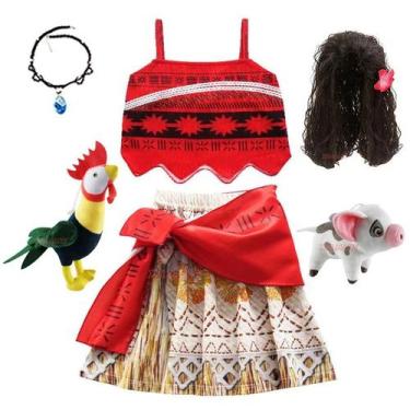 Imagem de Vestido de Cosplay Moana para Meninas - Fantasia de Princesa com Colar