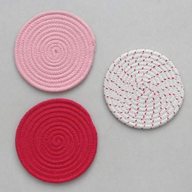 Imagem de Greensen Almofada de Isolamento, Tapetes de Algodão Costurados à Mão, Descansos de Copos, Pacote Com 3, Azul, Rosa, Cinza para Presentes de Anfitriã, Dia das Mães, Natal (PINK)