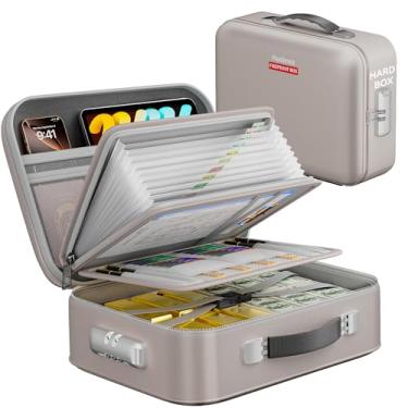 Imagem de Caixa de documentos à prova de fogo, capa rígida à prova de fogo com fechadura, capa rígida portátil à prova de fogo para documentos importantes, laptops, passaportes, arquivos e muito mais (cinza)