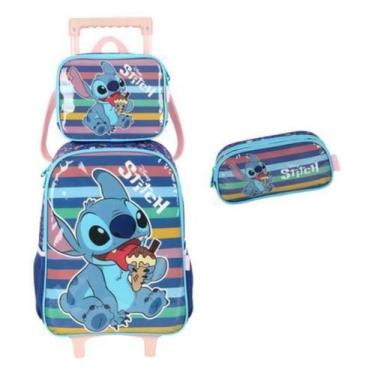 Imagem de Kit Mochila Carrinho Lancheira Estojo Stitch - Luxcel
