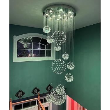 Imagem de Lustre de Cristais em Espiral Luxo K9 – Iluminação LED GU10 90W – Estrutura Cromada – Para Pé-Direito Alto, Halls, Escadarias e Salas Amplas – Bivolt