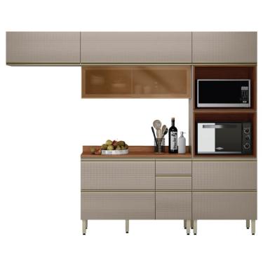 Imagem de Cozinha Modulada Proença 4 Peças Balcão 120cm Nogueira Touch-nude Prime Tx Com Tampo Em Mdf - Demartêz